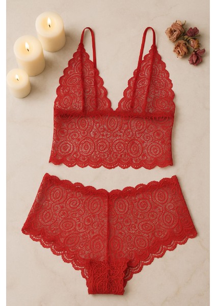 Kadın Kırmızı Dantel Bralet Şort Takımı – Tutkulu ve Çekici Iç Giyim - Kırmızı - L-Xl fiyatları