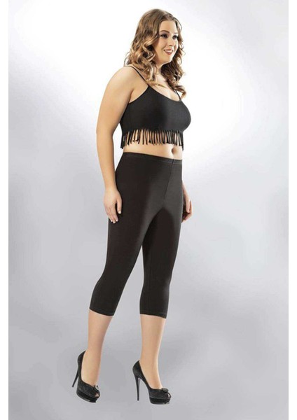 Kota Büyük Beden Kadın Kapri Sporcu Likralı Düz Tayt Siyah 4005