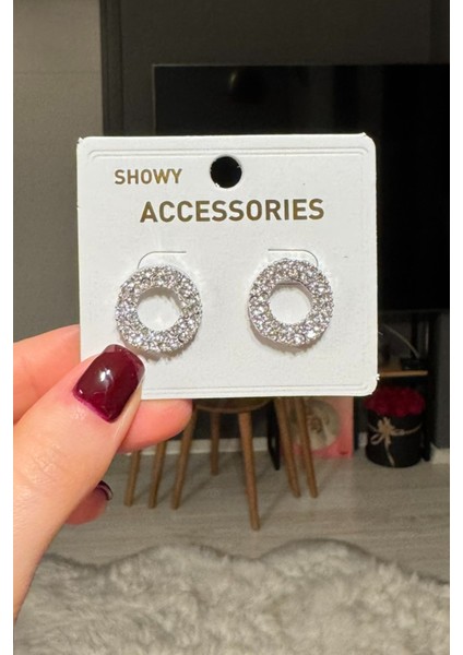 Kadın Zirkon Taşlı Daire Minimal Küpe