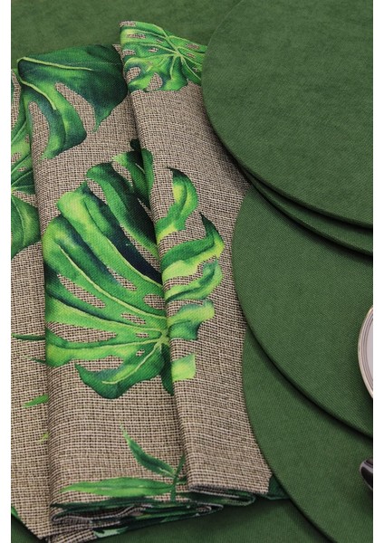 Yaprak Deve Tabanı Desenli Siyah Arka Plan Baskılı Runner Servis 40X150 cm