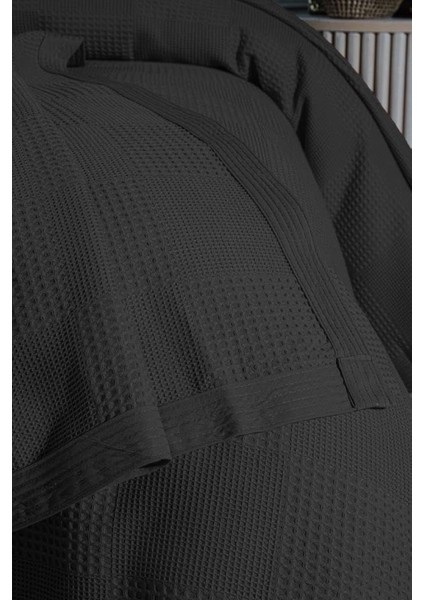 Waflle Desenli Pike, Waflle BATTANIYESI,%100 Pamuk, Kalın Iplik, Yumuşak, Tek Kişilik 170 * 240-SIYA Siyah