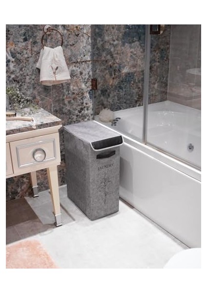 Kapısı Felted Deri Detaylı Lüks Keçe Çamaşır Sepeti (1 Gözlü) fiyatları