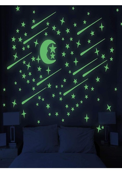 Co. Fosforlu Çocuk Odası Duvar Çıkartması Dekorasyon Yıldız Yağmuru 2 Sayfa