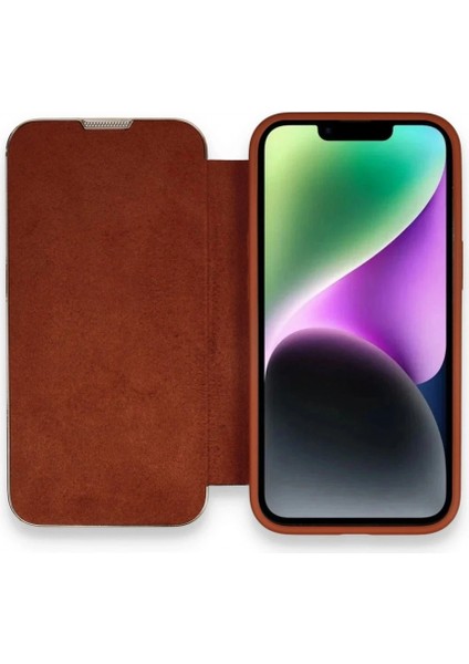 Ieg iPhone 14 Pro Kılıf Dolpin Kapaklı - Kahverengi