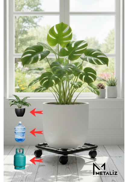 Metal Tekerlekli Çok Amaçlı Taşıma Standı Çiçek, Damacana, Tüp Altlığı, Ağır Yük Standı