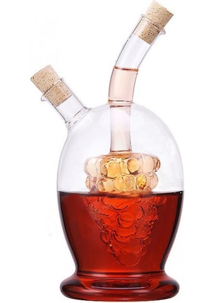 473 ml Üzüm Astarı 2 Çıkışlı Cam Yağ Sirkesi 2'si 1 Arada Şişe, Cam Yağ ve Sirke Kabı