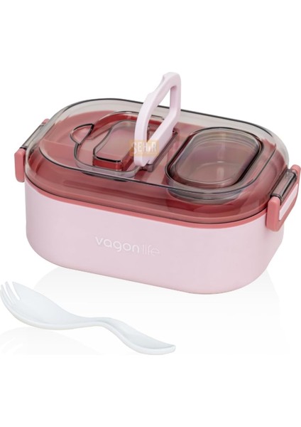 Bento 550ML Lunchbox Tek Katlı Bölmesiz Çelik Sefer Tası Yemek Kutusu (Pembe)