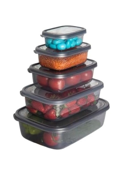Nare Dikdörtgen Sızdırmaz Saklama Kapları Füme (5'lı Set)
