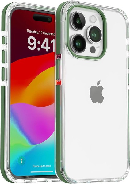 Iphone 15 Pro Max Için Dropcover Serisi Arkası Sert Şeffaf Kenarları Darbe Önleyici Çizgi Detaylı Yüksek Kılıf (Yeşil, Dropcover)