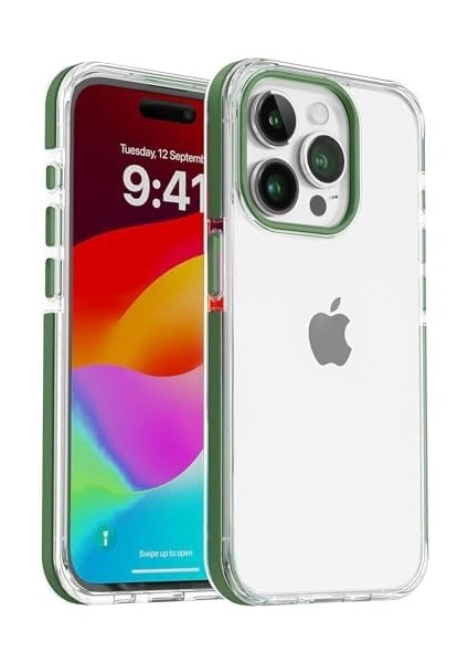 Iphone 15 Pro Max Için Dropcover Serisi Arkası Sert Şeffaf Kenarları Darbe Önleyici Çizgi Detaylı Yüksek Kılıf (Yeşil, Dropcover) modelleri