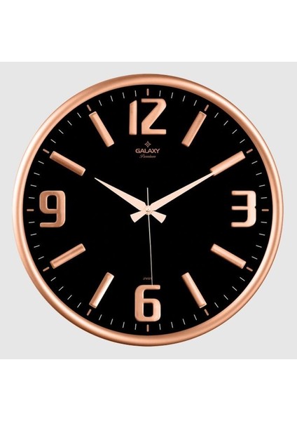 Premium Serisi Metal Çerçeveli Kabartma Rakamlı Camlı 35 cm Duvar Saati Bakır -Siyah