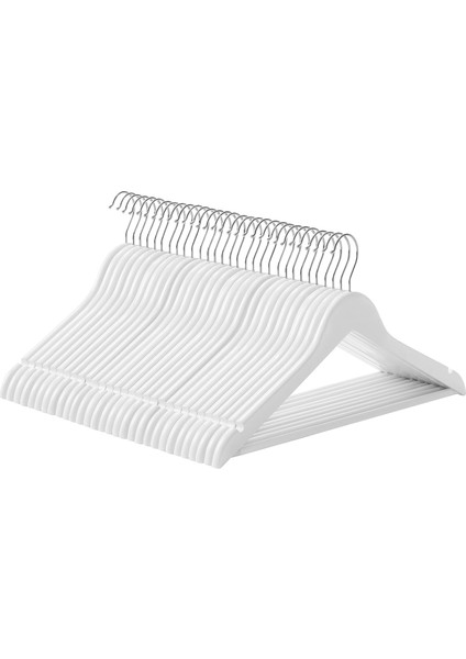 Ahşap Askısı, 30'lu Set, Masif Ahşap Askılar, Omuz Kısmı Çentikli, Kaymaz Askısı, Takım, Gömlekler Için 360° Döner Kanca, Beyaz - Gümüş, CRW031WT