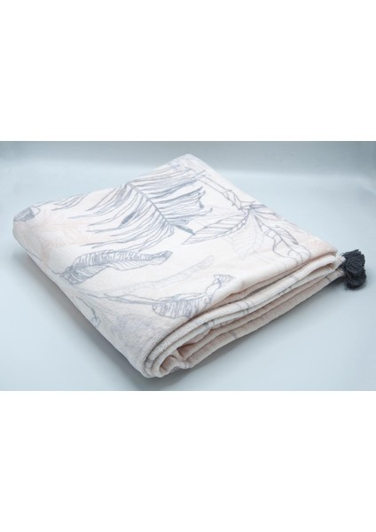 Pamuk Açık Pembe Karışık Desen Dört Kenarı Püsküllü 150X150 cm Plaj Havlusu