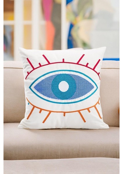 45X45 Özel Tasarım Panç Süzene Desen Dekoratif Kırlent Kılıfı Modern Beyaz 21