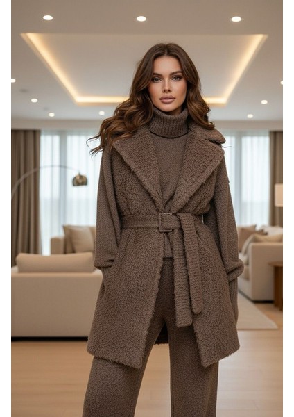 Kahve Rengi Teddy Peluş Kumaş Metrelik Çift En 150 cm Kaban Ceket Yelek