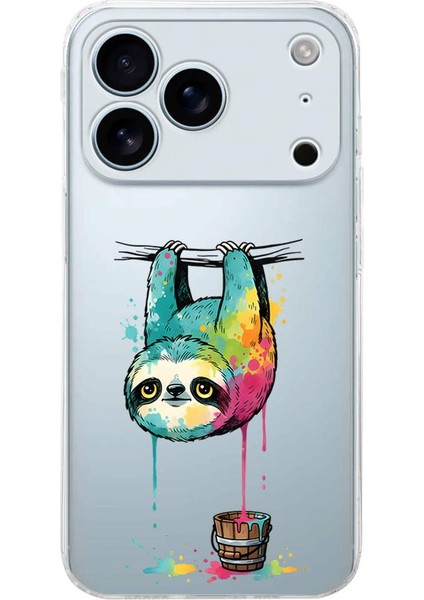 iPhone 17 Pro ile Uyumlu Splash Tembel Hayvan Tasarımlı Şeffaf Silikon Kılıf