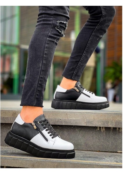 ZR-X155 Premium Siyah Siyah Beyaz Fermuarlı Yüksek Taban Günlük Spor Ayakkabı indirimleri