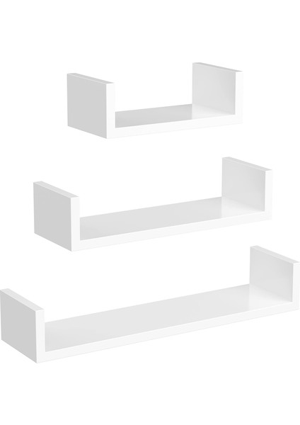 Duvar Rafları, 3'lü Set, Yüzer Raflar, 30/45/60 Cm, Dekoratif, Yaratıcı, Yatak Odaları, Oturma Odaları, Mutfaklar ve Koridorlar Için, 15 Kg'a Kadar Yüklenebilir, Beyaz LWS66W