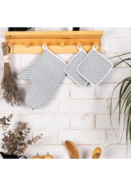 6 Parça Mutfak Seti & Mutfak Önlüğü, Fırın Eldiveni, 2li Tutacak, Organizer Poşetlik, Demlematik Gri modelleri