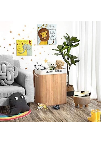 Bambu Çamaşır Sepeti, 100 L Çamaşır Ayırıcı, 2 Bölmeli, Çamaşır Torbalı Katlanabilir Çamaşır Sepeti, Dikdörtgen Çamaşır Kutusu, 52 x 63 x 32 Cm, Renk, LCB64Y fiyatları