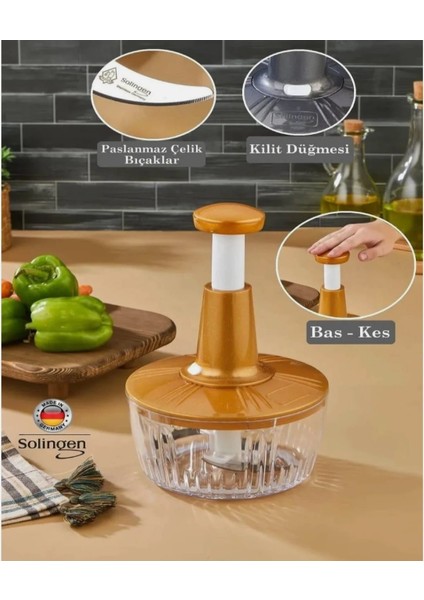 Solingen Rondo El Rondosu 3 Bıçaklı Manüel Rondo Doğrayıcı Gold