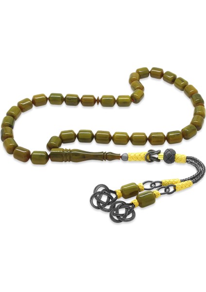 1000 Ayar Gümüş Kazaz Püsküllü Uçlu Kapsül Kesim Koyu Yeşil Katalin Tesbih