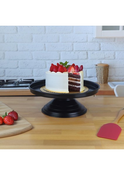 Metal Frezya Ayaklı Servis Tabağı, Sunum Tabağı, Metal Ayaklı Siyah Sunum Tabağı, Pasta Sunum LN1214S