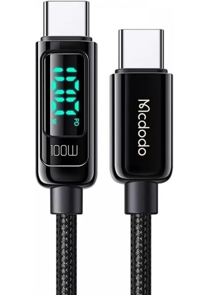 CA-8820 Type-C To Type-C 100W Pd Dijital Ekranli Data-Şarj Kablosu 5A 1.2m, Siyah