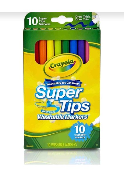 10 Super Tips Washable Markers -American Nontoxic-10 Yıkanabilir Ince Kalın Uçlu Keçeli Boya Kalemi