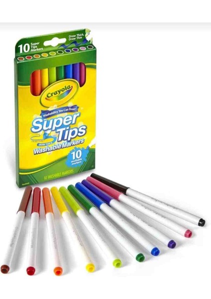 10 Super Tips Washable Markers -American Nontoxic-10 Yıkanabilir Ince Kalın Uçlu Keçeli Boya Kalemi fiyatları