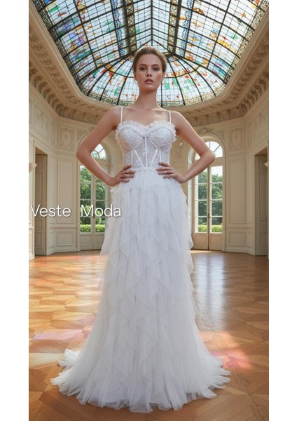 Taş Işlemeli Katkat Tül Elbise