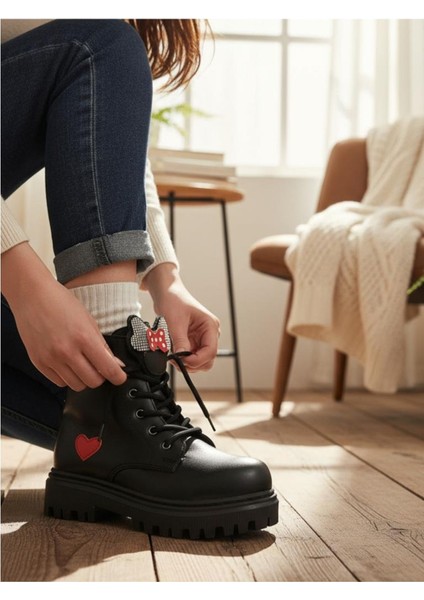 Kız Çocuk Suya Soğuk Havaya Dayanıklı Minnie Figürlü Kışlık Siyah Rugan Bot Ayakkabı indirimleri