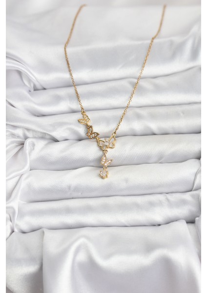 Zarif Boyunlar Için Golden Çelik Zincir Kelebek Kadın Kolye