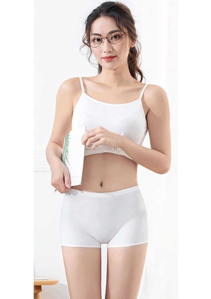 Kadın Dikişsiz Görünmez Iz Yapmaz Mini Şort Boxer Beyaz fırsatları