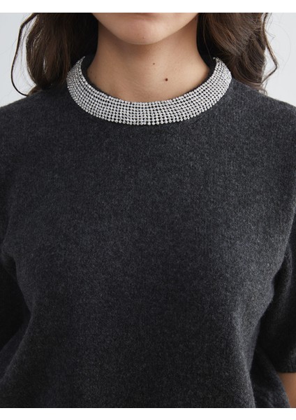 Yeni Sezon Bisiklet Yaka Taşlı Kadın Triko Kazak modelleri