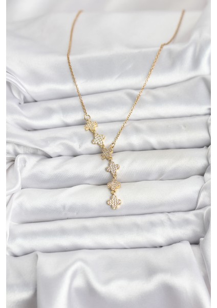 Zarif Boyunlar Için Golden Çelik Zincir Yonca Kadın Kolye