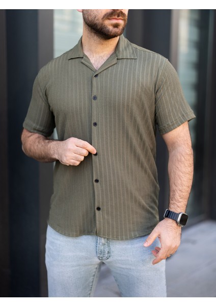 Keten Gömlek Kısa Kol Haki Renk