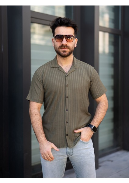 Keten Gömlek Kısa Kol Haki Renk modelleri