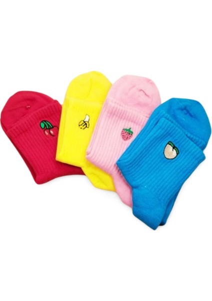 Rengarenk Neşeli Meyve Baskılı Kadın Soket Çorap 4 Çift fiyatları
