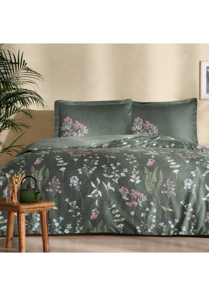 Ruth DESENLI%100 Pamuk Nevresim Takımı, Yeşil, Çift Kişilik (Nevresim: 200X220 Cm/çarşaf: 230X260 cm / 2 Adet Yastık Kılıfı: 50X70 Cm)