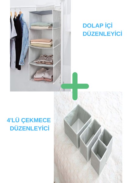 Dolap ve Çekmece Düzenleyici 5'li Set – Askılı Raf + 4 Bölmeli Organizer