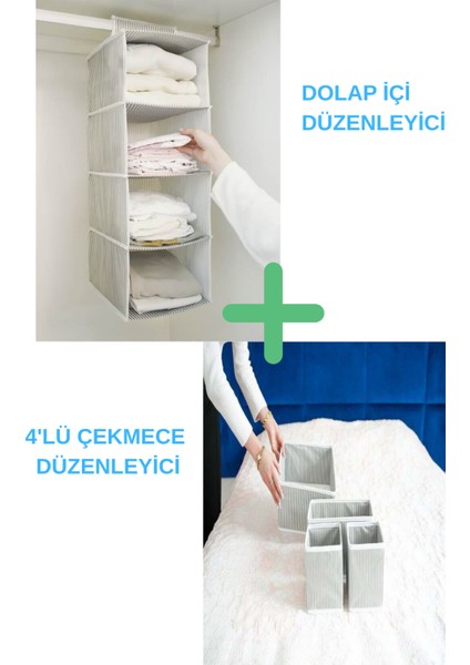 Dolap ve Çekmece Düzenleyici 5'li Set – Askılı Raf + 4 Bölmeli Organizer fiyatları