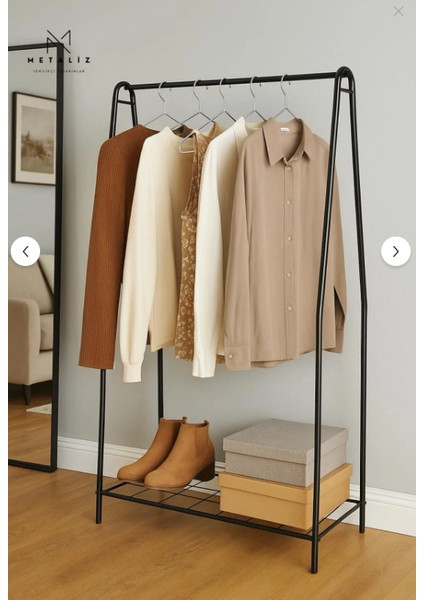 Modern Tasarım Metal Askılık – Elbise ve Ayakkabı Düzenleyici-Siyah Dayanıklı Konfeksiyon Askısı