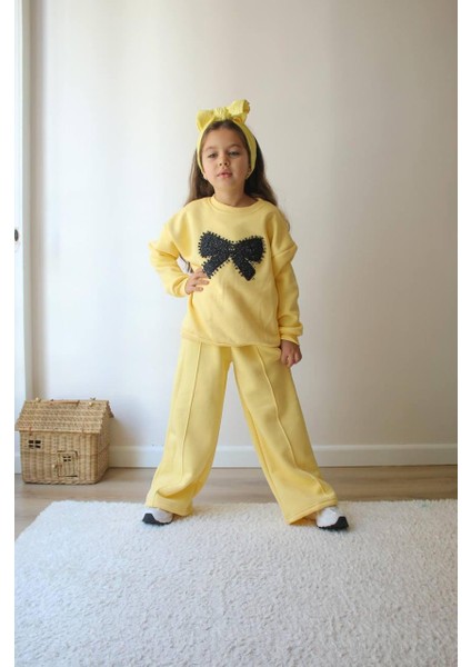 Kız Çoçuk Taş Işlemeli Fiyonk Tasarım 2 Li Takım