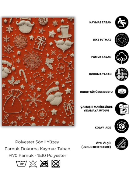 Yeni Yıl Temalı Figürlü Kırmızı Halı Dijital Baskılı Dokuma Kaymaz Tabanlı Yıkanır Yılbaşı Halısı fırsatları