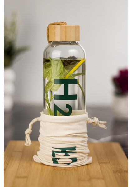 H2O Borosilikat Cam Matara Bambu Vakum Kapaklı Su Şişesi Suluk (Kumaş Kılıf Hediyeli) 600 ml indirimleri