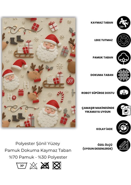 Yılbaşı Temalı Figürlü Kırmızı Halı Dijital Baskılı Dokuma Kaymaz Tabanlı Yıkanır Yeni Yıl Halısı fırsatları