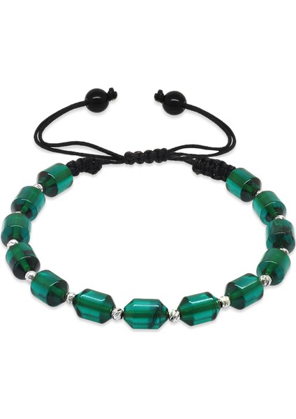 Makrome Örgülü Beyaz Dorika Top Süslemeli Şeffaf Turkuaz Ateş Kehribar Erkek Bileklik