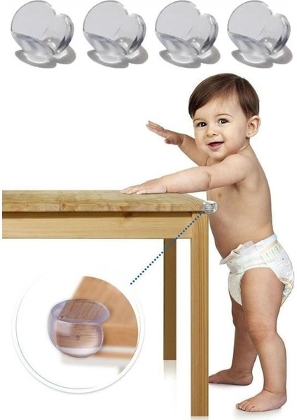 Buffer® Bebek Çocuk Yumuşak ve Esnek Dairesel Şeffaf Yapışkanlı Güvenlik Köşe Koruyucu (4 Adet)