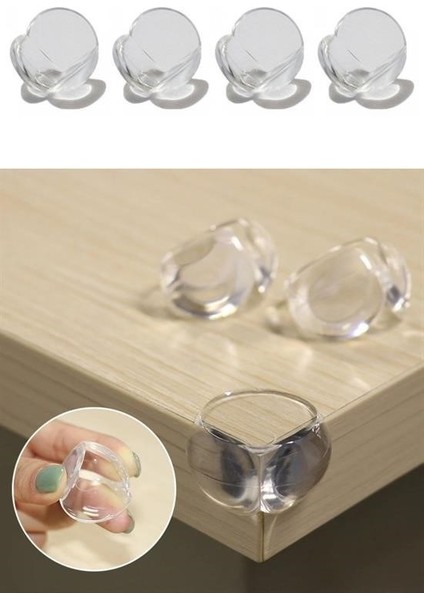 Buffer® Bebek Çocuk Yumuşak ve Esnek Dairesel Şeffaf Yapışkanlı Güvenlik Köşe Koruyucu (4 Adet)